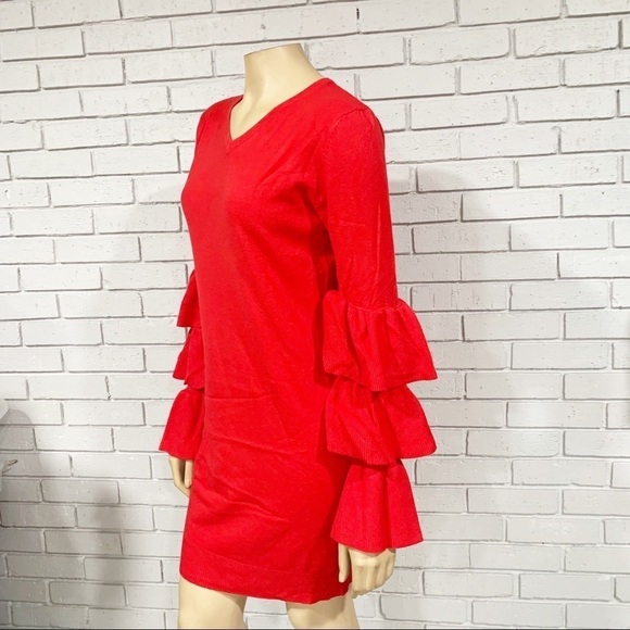 PrettyLittle Thing Red Ruffle Sleeve Knitted Dress - Picture 5 of 13